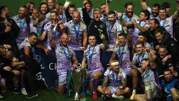 El festejo de Exeter en la Champions Cup