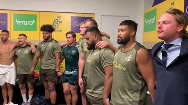 Wallabies y su clásico festejo en vestuarios